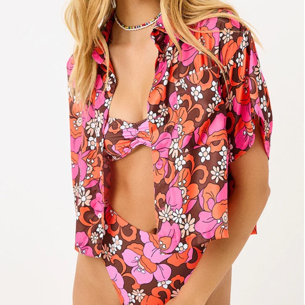 NWT Frankie’s Bikinis Koa Satin Cover Up Shirt Size XL - Picture 1 of 16